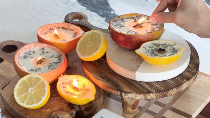 how to make homemade candles, Fruit skin candle holder