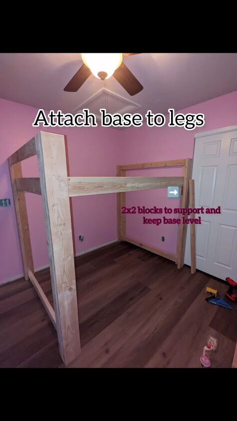 diy loft bed, Attaching the base to the railings