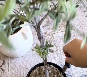 how to repot a fake plant, Using a knife to loosen the plant