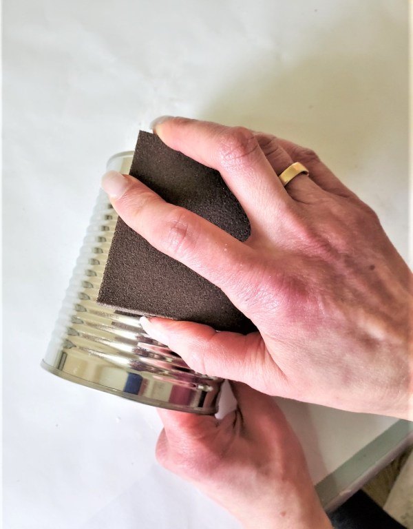 repurpose cans and jars, sanding can 220 grit sanding spong