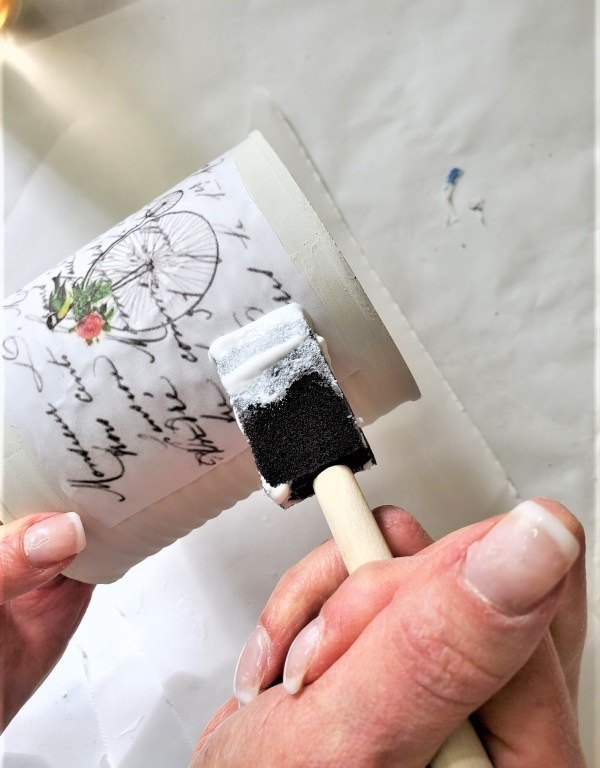 repurpose cans and jars, adding outdoor mod podge protect label from water