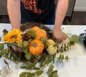 Cornucopia wreath with pumpkins and sunflowers