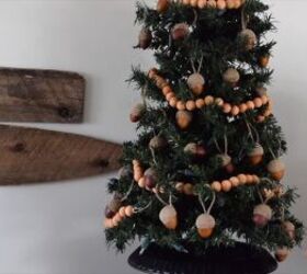 wood bead garland, Homemade rustic garland and acorn ornaments