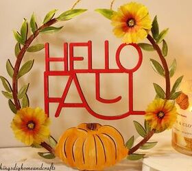 cmo transformar un cartel hello fall de madera con pintura y decoraciones, Letrero Hello Fall pintado con adornos florales de imitaci n