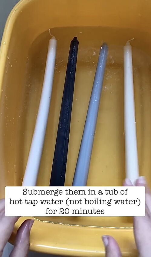 twist taper candles, Submerging the candles in hot water