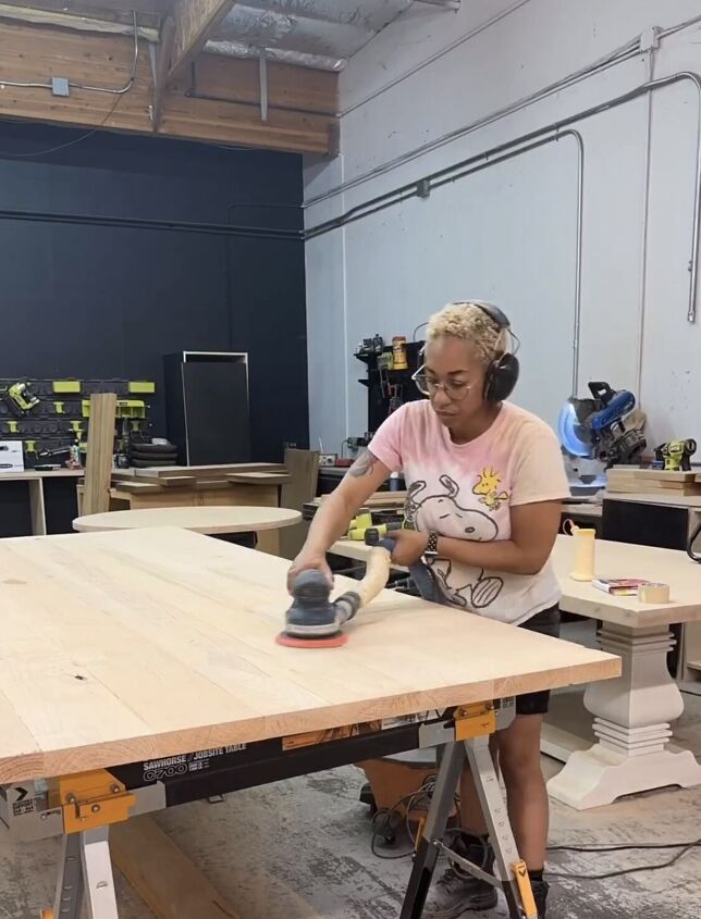 Sanding the tabletop