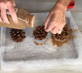 Sprinkle cinnamon over the sticky pine cones