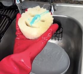 Applying dish soap to a soft sponge
