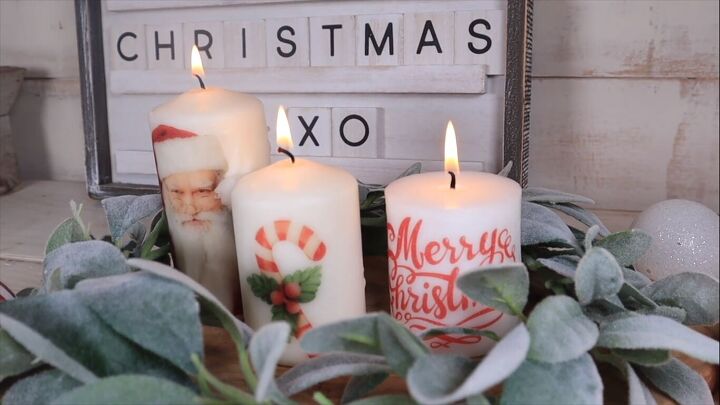 DIY Christmas candles with tissue paper transfers