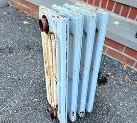 calabaza de jardn reciclada, radiador con pintura azul
