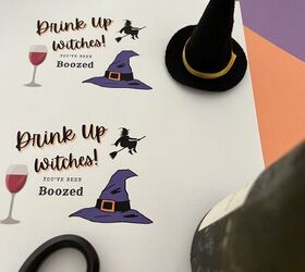 drink up witches you ve been boozed imprimible, Bebe bruja has estado borracha etiqueta imprimible de vino para Halloween