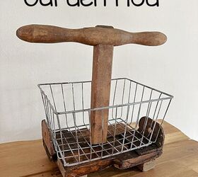 jardn hod vegetal de piezas reutilizadas, piezas vintage y cesta de jardin hod