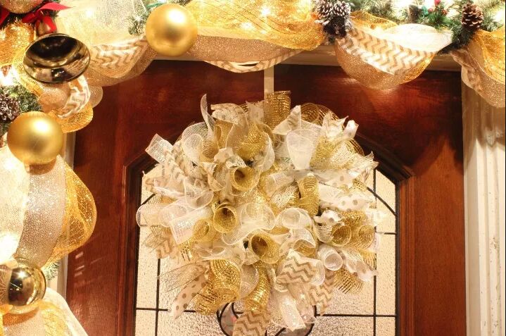 Gold and white deco mesh wreath