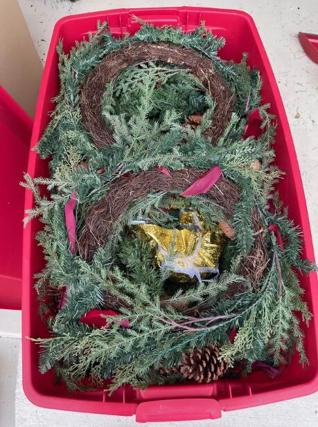 Tote wagon with stored Christmas decorations