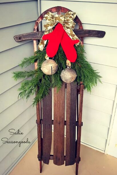 Sled & mittens porch decor