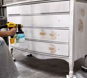 Priming the dresser before painting