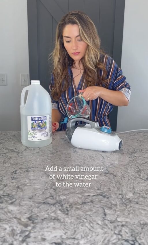 Adding white vinegar to a steamer