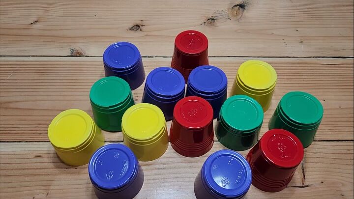 Cut halves of colored cups for the gumdrops