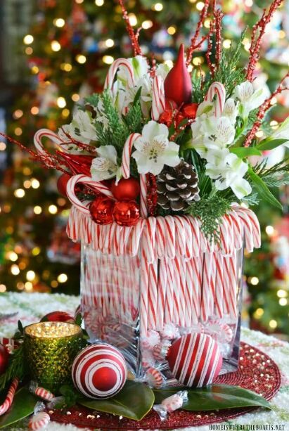 DIY candy cane vase centerpiece