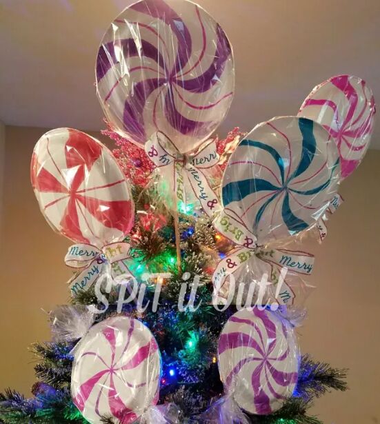 Giant lollipops on a Christmas tree