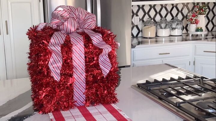 DIY garland-covered Christmas gift