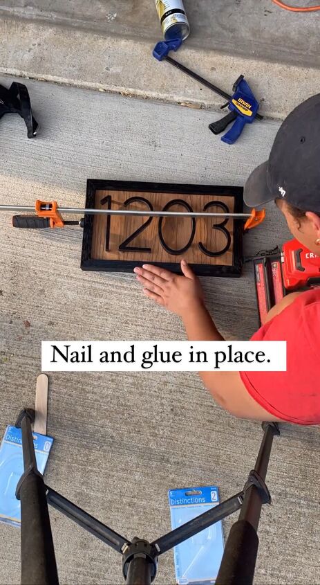 diy house number sign, Nailing and gluing the DIY house number sign