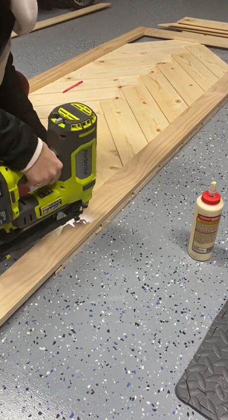 diy barn door, Securing the shiplap boards