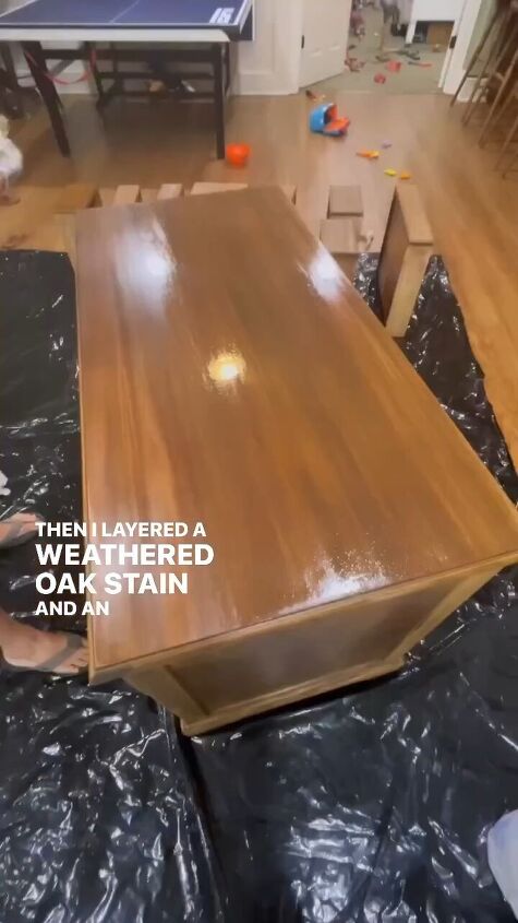 desk makeover, Applying weathered oak stain