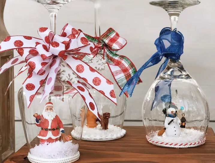 DIY wine glass snow globes