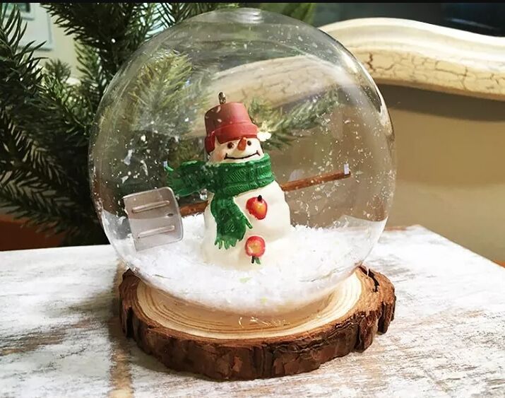 DIY snow globe made from a clear plastic ornament