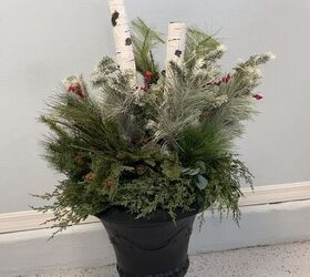 Christmas planter with DIY birch logs