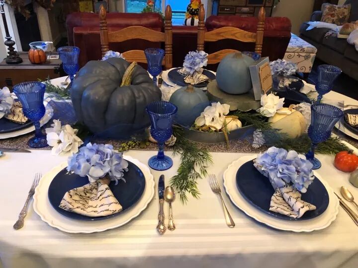 Blue and White Thanksgiving Table
