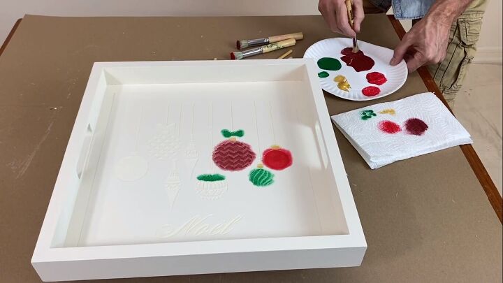 diy christmas tray, Painting designs on the tray