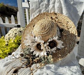 cmo prensar flores de 4 maneras diferentes, Sombrero de oto o con girasoles en una silla