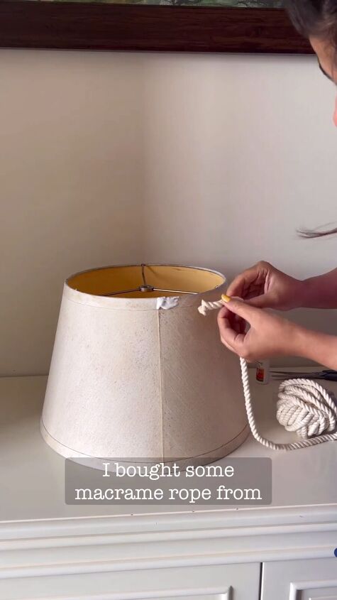Gluing rope to the top of the lampshade