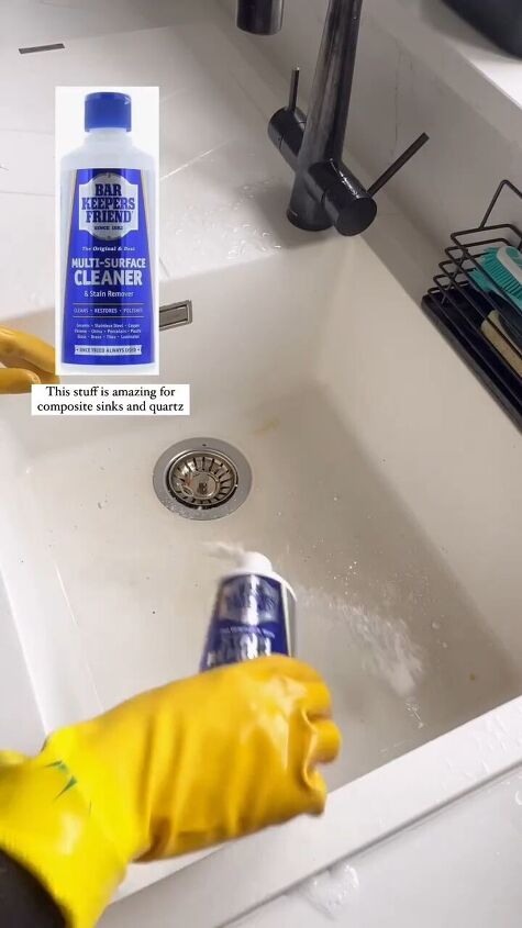 how to clean a white sink, Bar Keepers Friend cleanser and scrub