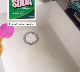 how to clean a white sink, Pouring baking soda down the drain