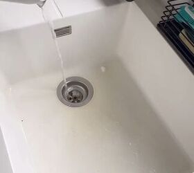 how to clean a white sink, Following the baking soda with hot water