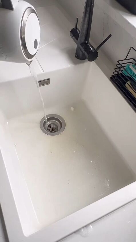how to clean a white sink, Following the baking soda with hot water