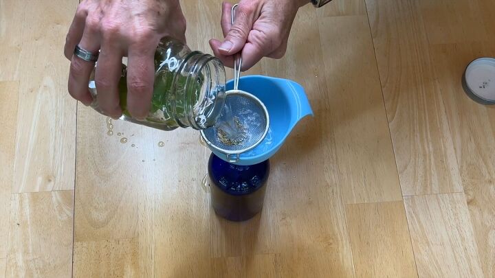 Strain ingredients into a spray bottle