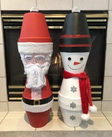 Flower pot snowman and Santa