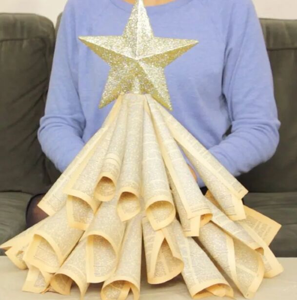 Mini Christmas tree made out of book pages