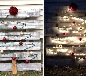 Light-up Christmas tree made from an old pallet