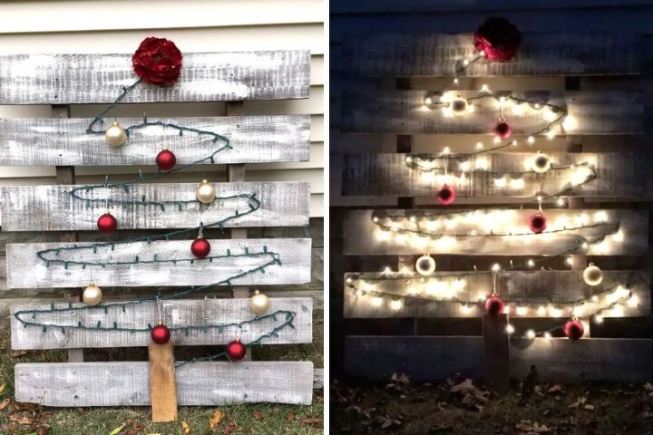 Light-up Christmas tree made from an old pallet