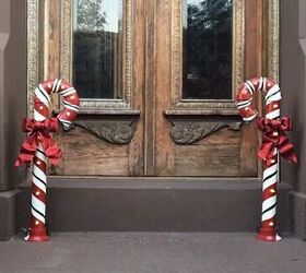 DIY giant candy canes either side of a door