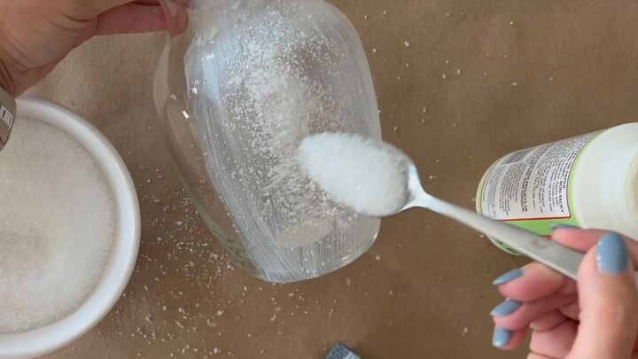 Epsom salt snow sprinkled on vase