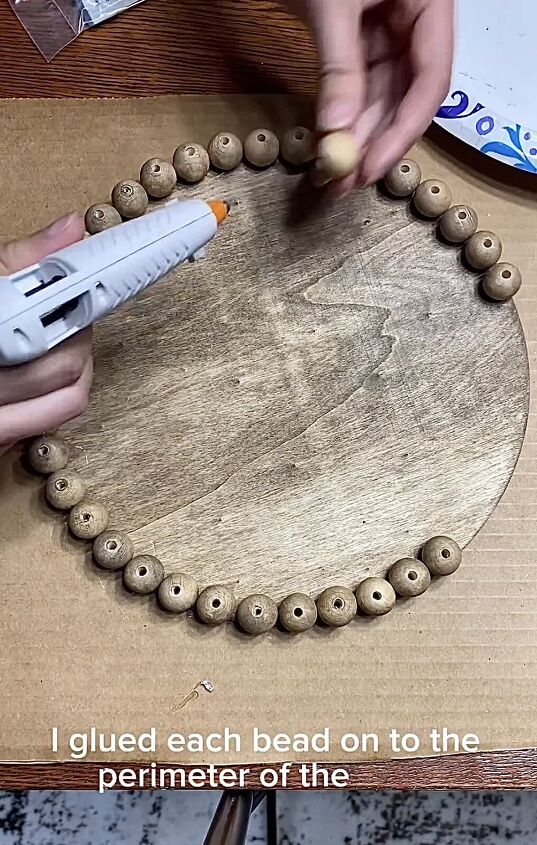 diy wood tray, Gluing the beads to the base