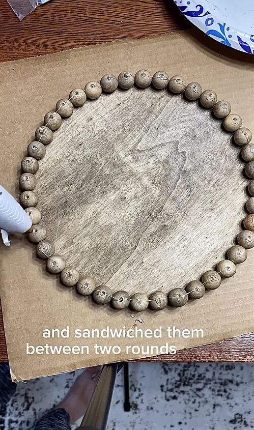 diy wood tray, Applying the hot glue to the beads