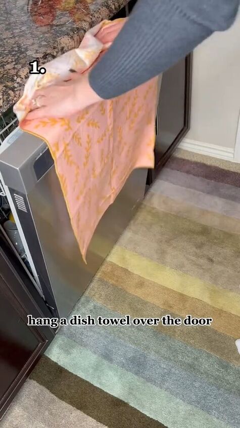 Hanging a dish towel over the dishwasher drawer