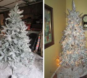 Christmas tree flocked with powdered snow and wall texture spray